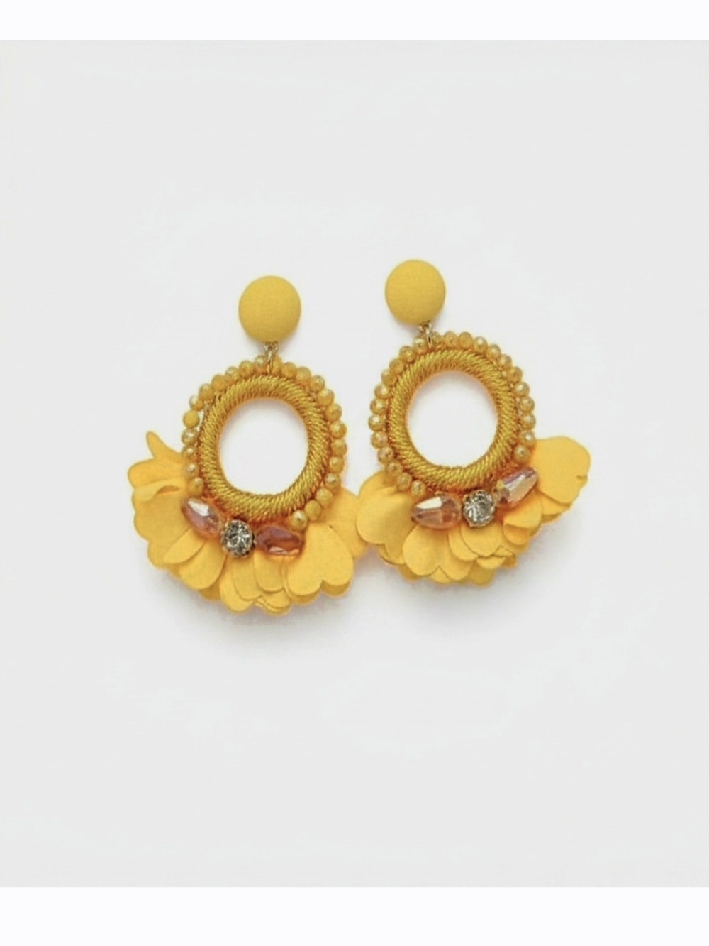 Yellow Floral Hoop‎ Drop Earrings - Vibrant Yellow Statement Jewelry